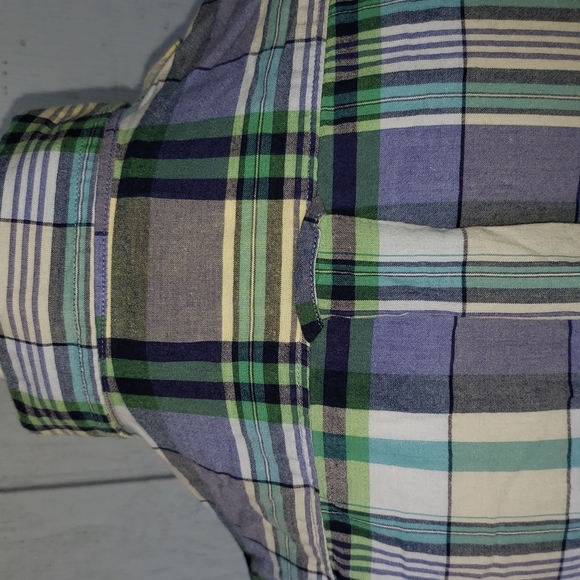 Lands End Plaid Short Sleeve Button Down Blue Gree - Picture 4 of 10